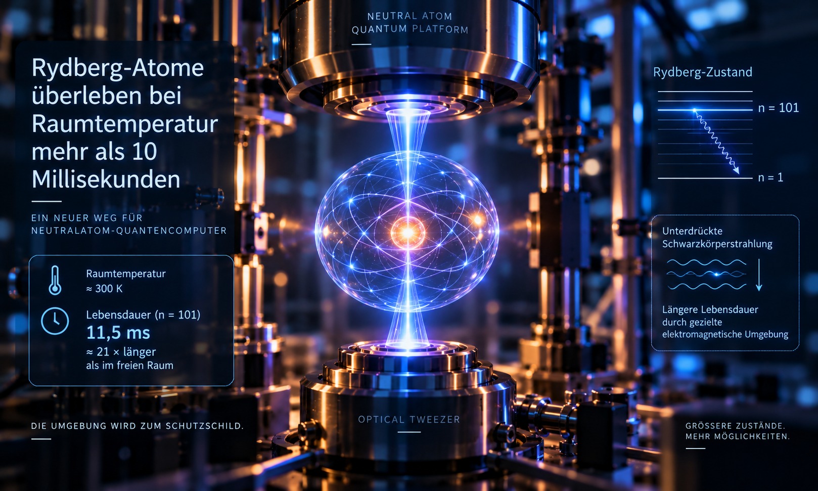 Rydberg-Atome überleben bei Raumtemperatur mehr als 10 Millisekunden